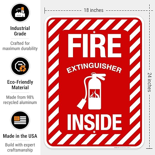 Fire Extinguisher Inside Sign, Fire Safety Sign, 18x24 Inches, 55 mil Thick HDPS (high Density polystyrene), Made in USA