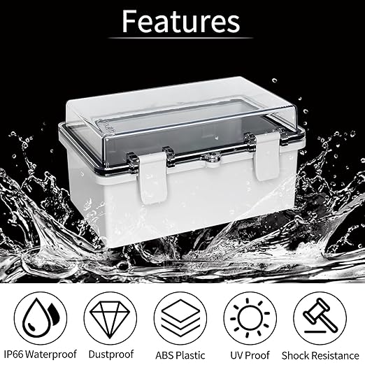 Outdoor Waterproof Electrical Box Junction Box ABS Plastic Electrical Enclosure Hinged Cover Electric Box with Mounting Plate for Outdoor Indoor Wiring Projects Clear 8.2"x5.1"x4.3"