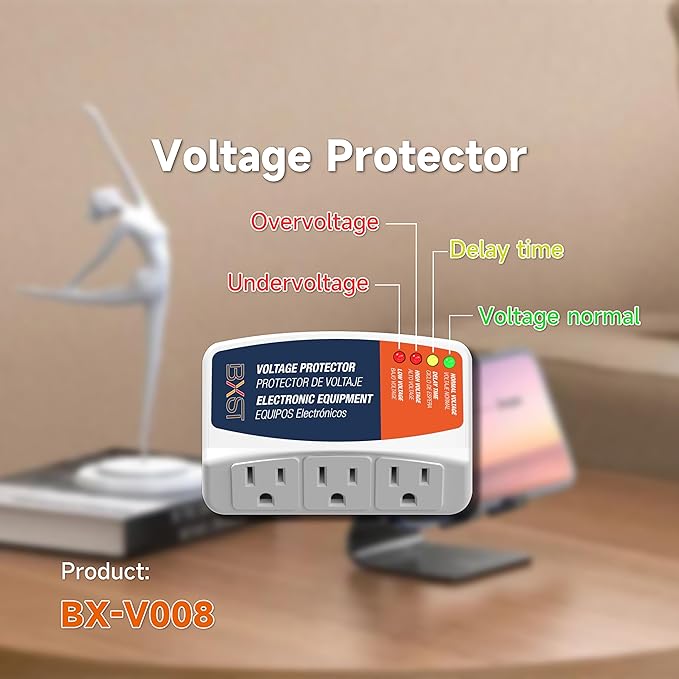 BXST Refrigerator Surge Protector 3 Outlet Power Strip for Home Appliance 30S Delay Voltage Protector Brownout Surge Protector Plug for TV/PC/Fridge15A 1800W 140J