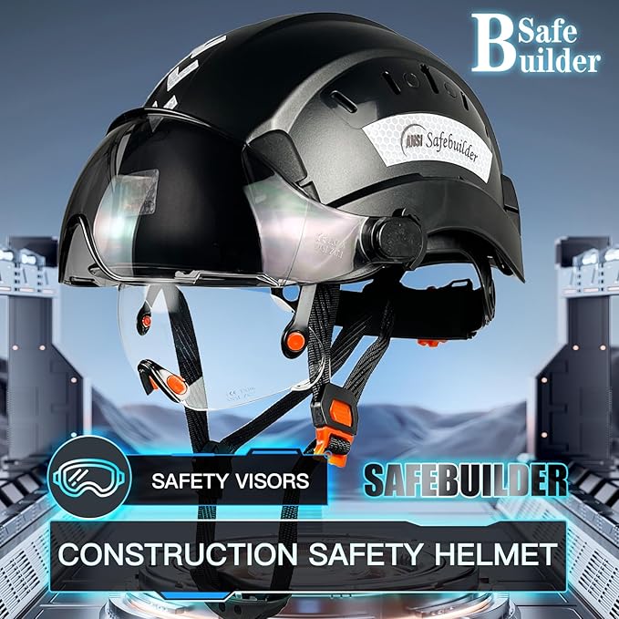 Construction Safety Helmet with Build-in Visor ABS Hard Hat with Visor Adjustable Ventilation Hardhats Work Head Protection ANSI/ISEA Z89.1