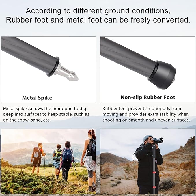 Koolehaoda Monopod for Camera, 65" Carbon Fiber Portable Compact Lightweight Travel Monopod Unipod Stick for DSLR Canon Nikon Sony Video Camcorder, Easy to Carry (MP-285EC)