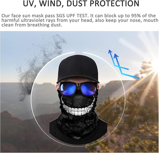JOEYOUNG Skull Face Mask UV Sun Dust Neck Gaiter Bandana Headwear Motorcycle