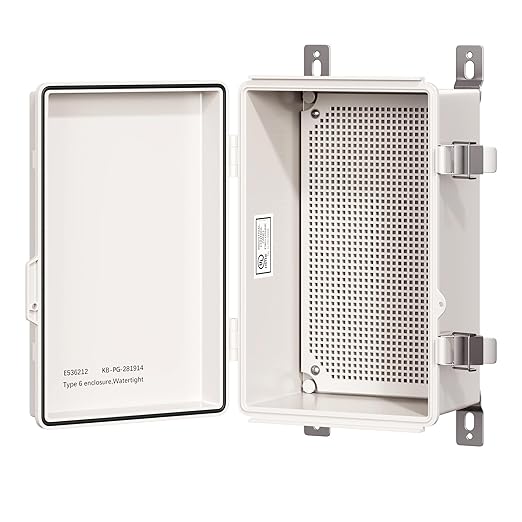 UL Certified Junction Box, NEMA 6 Weatherproof 94V-0 Flame Retardant, Plastic Electrical Enclosure for Industrial Projects, Includes Mounting Plate (Grey Cover, 11"×7.5"×5.5")