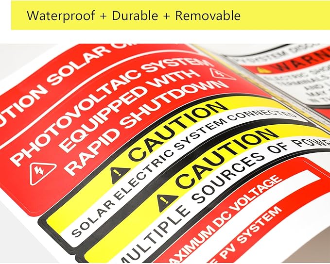 48 Pack PV Solar System Install Label Kit,Photovoltaic Safety Stickers,Photovoltaic Power Source Labels,Electrical Panel Labels,Solar PV Safety Warning Stickers