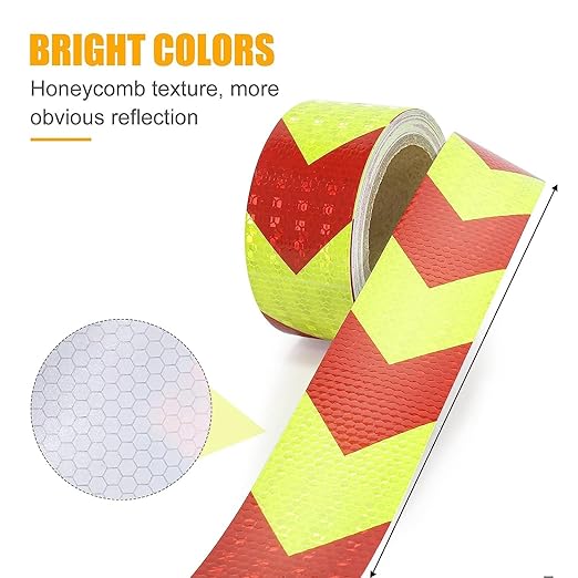 Reflective Tape, Waterproof Self Adhesive Dot Reflective Tape Outdoor Safety Caution Reflector for Trailers, Bikes, Cars（Red Yellow, 2 Inch x 65 Feet）