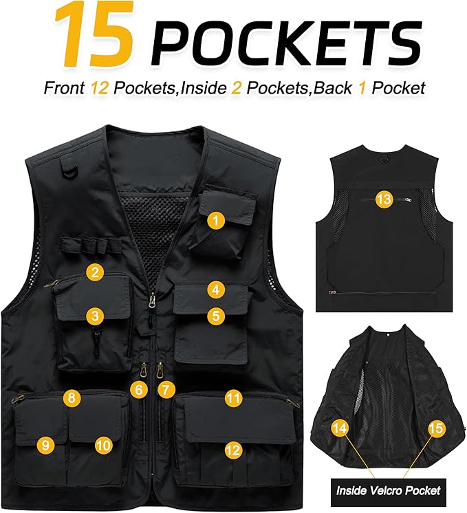 M2C Mens Hooded Mesh Multiple Pockets Traveling Vest