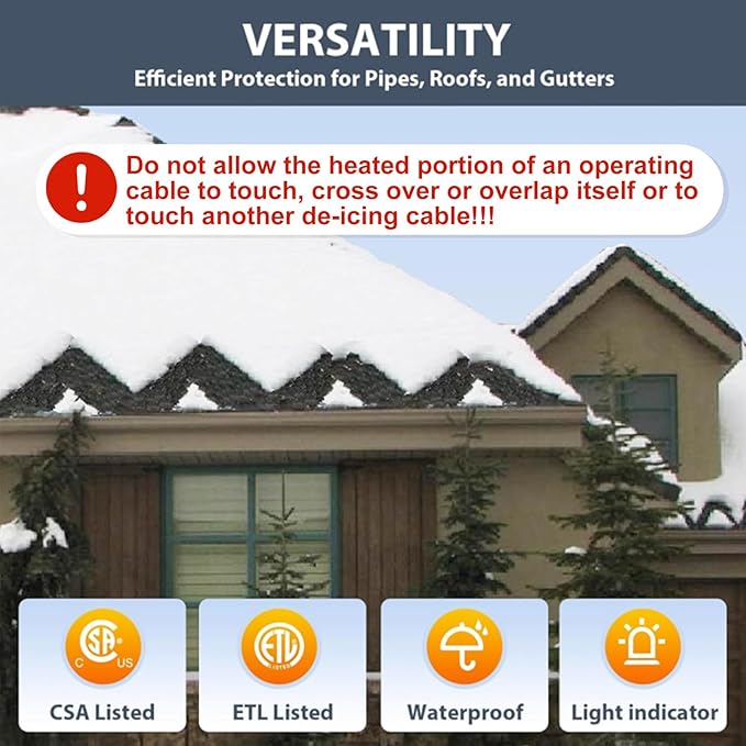 HEATIT HIRD 60 feet 5 Watts Per Foot Roof & Gutter Snow De-Icing Cable