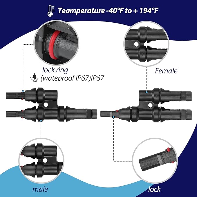 Weewooday 10 Pairs Solar Branch Connectors Y Connector for Parallel Connection Between Solar Panels FMM+MFF