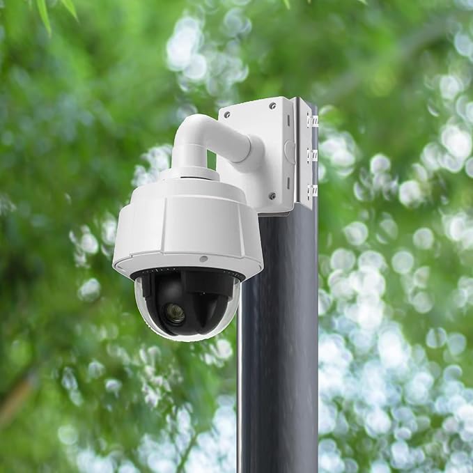 Stainless Steel Camera Pole Mount Bracket Outdoor, Universal Security Cameras Brackets with Adjustable Clamps, Sturdy Mounting Adapter for PTZ Dome, CCTV Surveillance Cam, Solar Panels