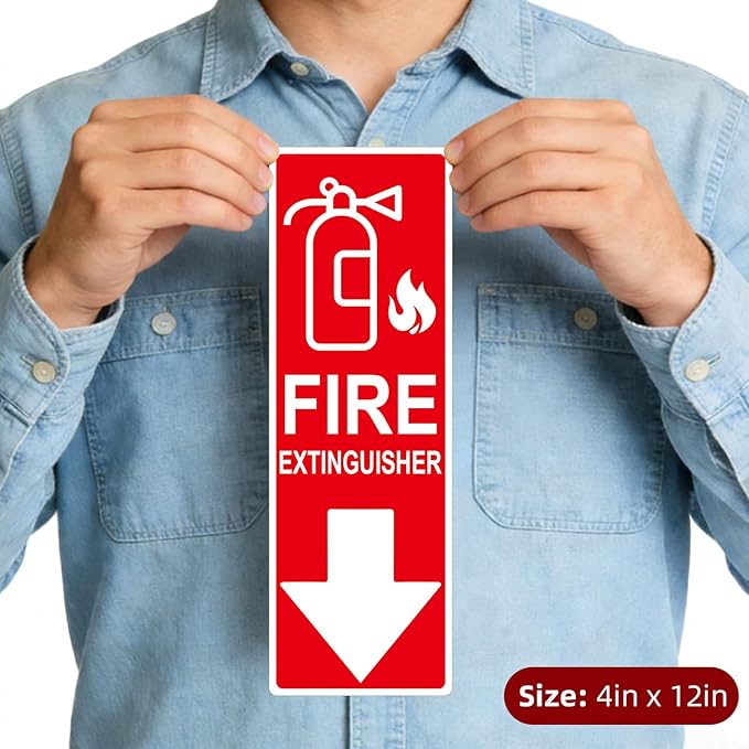 Fire Extinguisher Sign Sticker, Glow in the Dark Fire Extinguisher Signs with Arrow, 4×12 Inch 3 Pack Luminous Vinyl Safety Labels Soslina, Waterproof Indoor Outdoor for Home Office Warehouse