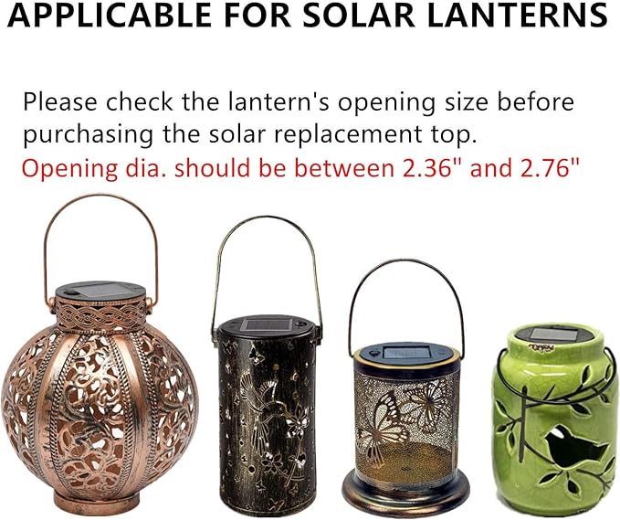 Solar-Lantern Waterproof Lights Replacement Top - Garden Decor Outdoor Lighting Decorative Patio Lighting Solar Replacement Top (Warm White, 2.76inch_2 Pack)
