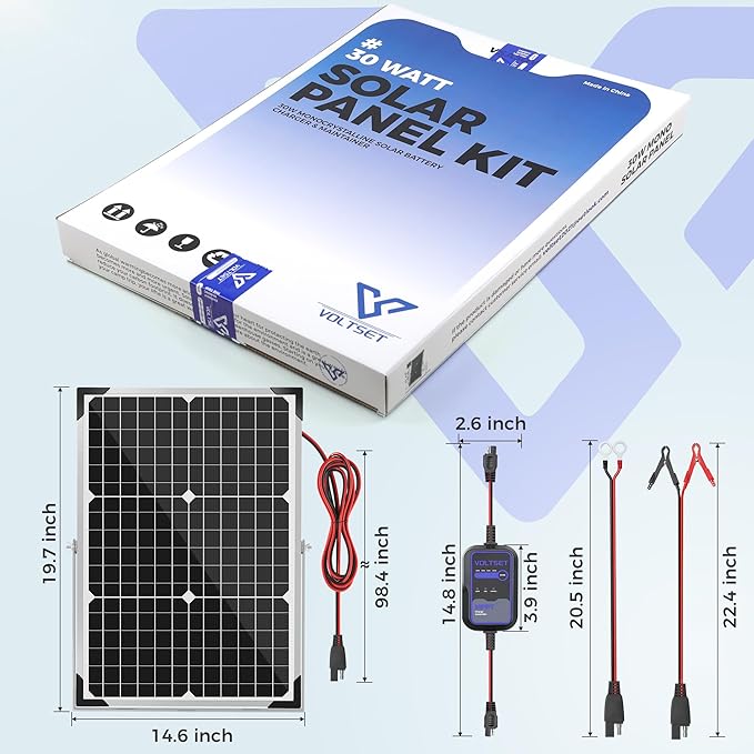 Voltset Solar Panel Kit 30W 12V with MPPT Controller, Solar Battery Trickle Charger Maintainer, Waterproof Solar Panel with Adjustable Mount Bracket for Boat RV Motorcycle Marine