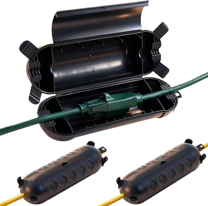 3Pack Outdoor Extension Cord Cover, IP44 Waterproof Extension Cord Protector for Outdoor Connections, Weatherproof Safety Box for Holiday Lights, Garden Tools & Outdoor Appliances, Black
