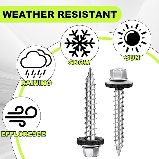Tandefio Metal Roofing Screws (1000) #10 x 1-1/2" Zinc Hex Head with Rubber Washer Sheet Roof Screws Self Tapping Metal to Wood Siding Screw