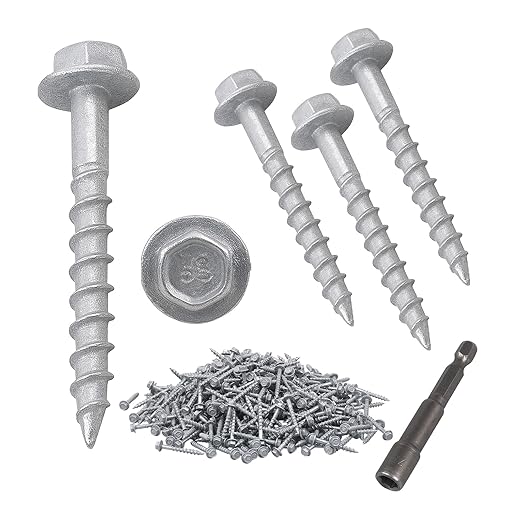 SD Connector Screws #9 x 1-1/2" 1/4" Hex Head Strong-Drive Joist Hanger Screws 0.370" Dia Deck Screw SD9112R500 Replacement for 10D Nails with Includes Tool sockets 500-Qty