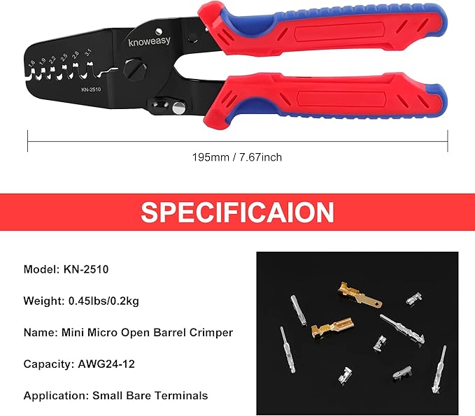 Knoweasy JST Crimper and Molex Crimper Works on AWG24-12/0.21-3.31mm² JAM, Molex, Tyco, JST Terminals and Connectors for FPV, Drone Servo Model KN-2510