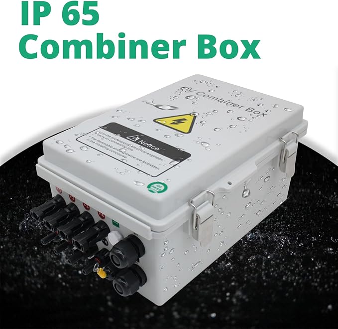 4 String Solar PV Combiner Box with DC Circuit Breaker, Lightning Arrester and 15A Rated Current Fuse for On/Off Grid Solar System(Gray, with Lock)