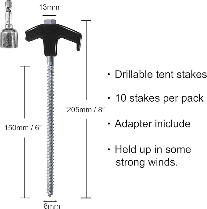 ABCCANOPY Drillable Garden Shed Stakes, Bonus Adapter, tie-Downs, Black