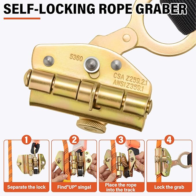 Safety Harness Fall Protection Kit - Roofing Harnesses 50ft Safety Rope Lanyard Kit 5 Gallon Bucket Kit Roof Top Anchor Construction Work 20pcs Nails Included