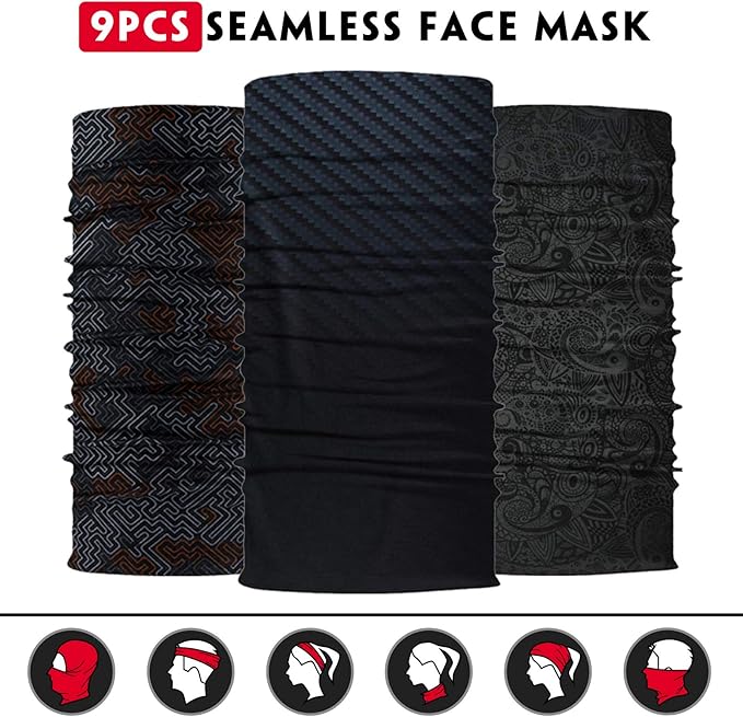 Venswell Neck Gaiter Face Mask Men Women,Seamless Bandana Rave Face Cover Scarf Mask,Balaclava,Headband, Head Wrap,Headwear