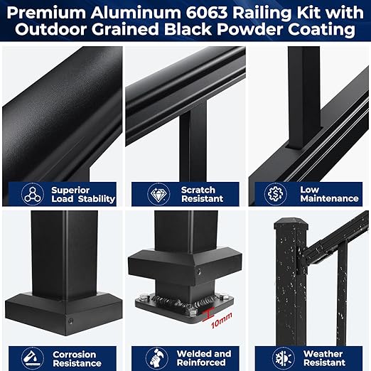 Egadis 2.56 in. x 2.56 in. x 39 in. Porch and Deck Railing Post with Screws, Aluminum Railing Post, Textured Outdoor AAMA 2604 Powder-Coat Finish Stair Post for Decks, Porches & Balconies (1 Post)