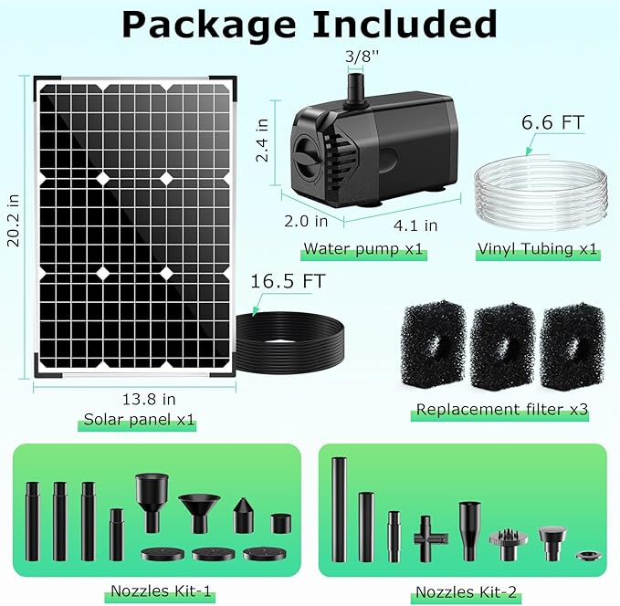 POPOSOAP Solar Water Fountain Pump, 45W Solar Pond Pump Kit with 450GPH Flow Rate, PVC Tubing Solar Powered Water Pumps for Outdoor Fountains, Garden, Ponds, Pools, Fish Tank, Backyard