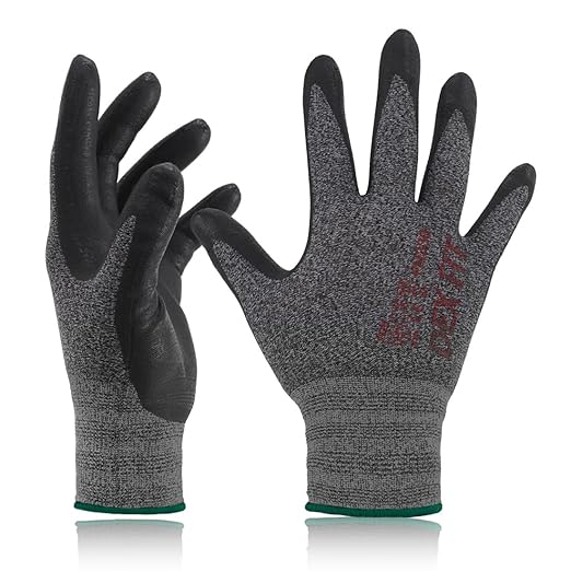 DEX FIT Nitrile Coated Work Gloves FN330-3D-Comfort Stretchy Fit, Firm Grip, Thin & Lightweight, Touchscreen Fingers, Protective & Durable, Breathable, Machine Washable; Black Grey M (8) 3 Pairs