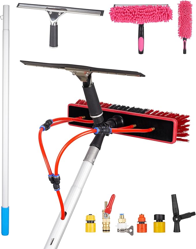 Solar Panel Cleaning Kit, 40ft Water Fed Poles, Long Hose, Brush & Squeegee, 2 Dusting Brush for Solar Panel High Window Roof Cleaning