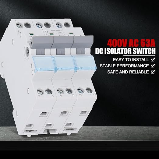 63A 3P DC Isolator Switch, DIN Rail Solar Disconnect Switch, 400V Dual Power Manual Transfer Changeover Switch for PV System & Generator