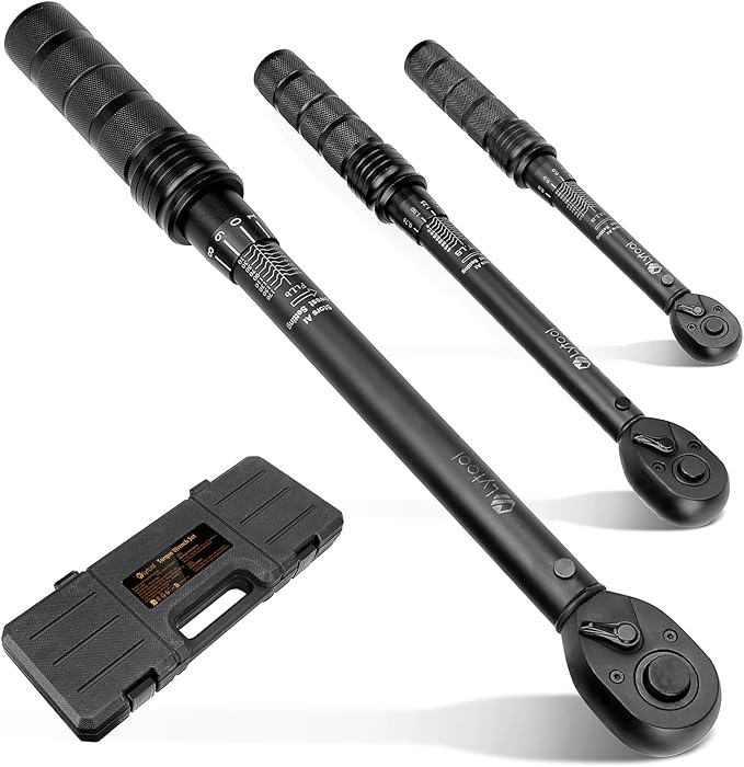 Lytool Torque Wrench Set 1/4" 3/8" 1/2" Drive (3-Piece), Click Type Torque Wrenches ±3% Accuracy, 72-Tooth Ratchet, Quick Release, Automotive Torque Wrench Set for Car, Bike, Motorcycle Repair