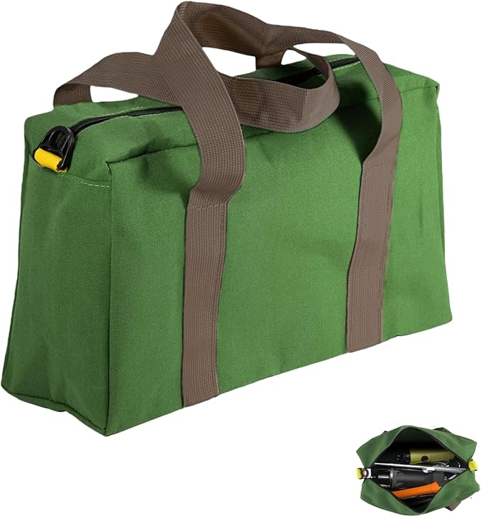 Canvas Wide Mouth Tool Bag, Large Capacity Tool Bags for Men, Portable Home Tool Organizer for Storage Handbag for Screwdrivers, Wrench, Plier, Nails, Pliers Repair Hand Tools (Green-18 Inch)