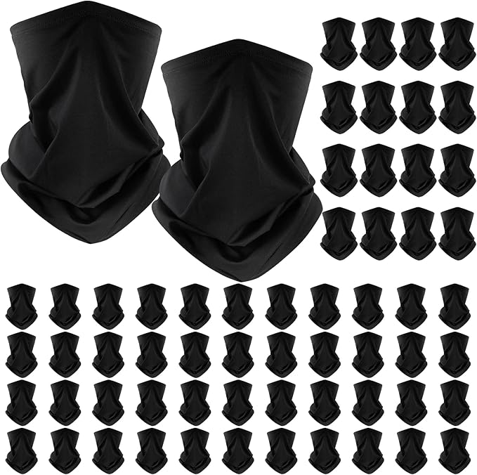 Jecery 60 Pcs Neck Gaiter Face Cover UV Protection Scarf Bulk Mask Breathable Balaclava Bandana for Men Women Outdoor Sports