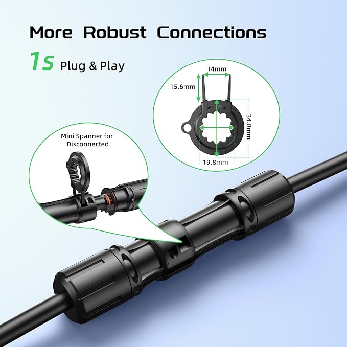 Bateria Power 10 Feet 8AWG Solar Panel Extension Cable, 10mm² Twin Wire Conductor Parallel Solar Wire Adapter Kit with Waterproof Female & Male Solar Connectors for RV, Marine, Photovoltaic Systems
