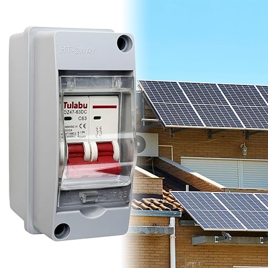 DC Miniature Circuit Breaker 1000V, IP65 Waterproof PV Solar DC Disconnect Switch with DIN Rail Enclosure, Solar Panel Disconnect Switch for Solar PV System (63A)
