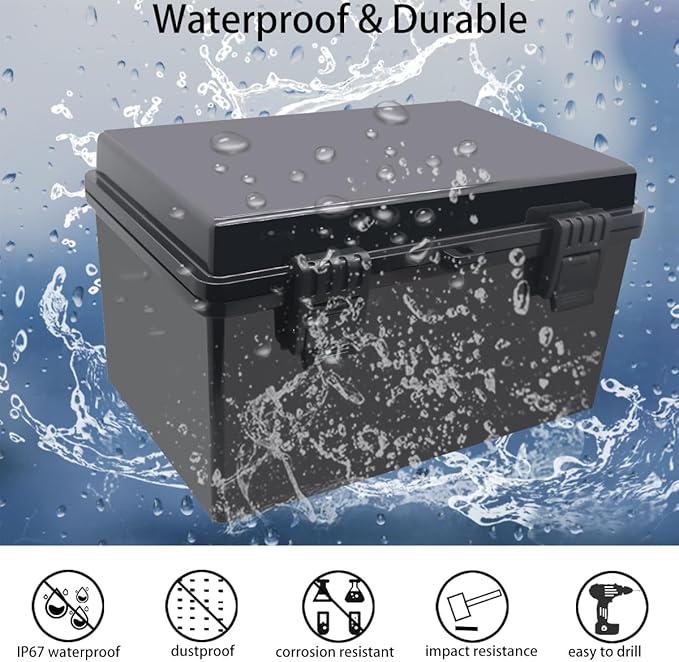Junction Box, Hinged Black Cover IP67 Waterproof ABS Project Box with Mounting Plate Electrical Box Enclosure with Wall Bracket 11.8 x 7.9 x 6.7inch(300x200x170mm)