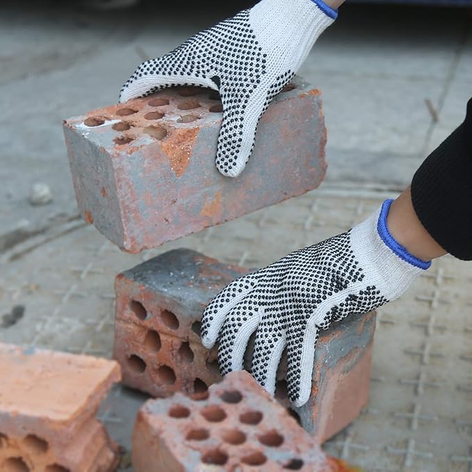 Evridwear Cotton Polyester String Knit Shell Safety Protection Work Gloves for Painter Mechanic Industrial Warehouse Gardening Construction Men One Case (12 PairsX20) With Two Side dots, M Size