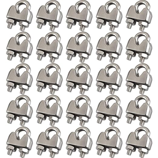 3/16 Inch M4 Wire Rope Cable Clip Clamp, 304 Stainless Steel, U Bolt Saddle Fastener, 25 Packs