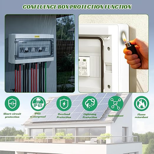 4 in 2 Out Solar Combiner Box,PV Combiner Box with 20A PV Fuse,DC 40A Circuit Breaker and Surge Protector,IP65 Solar Disconnect Switch Box for Indoor Outdoor Solar Panel System (4 in 2 Out 20A 500V)