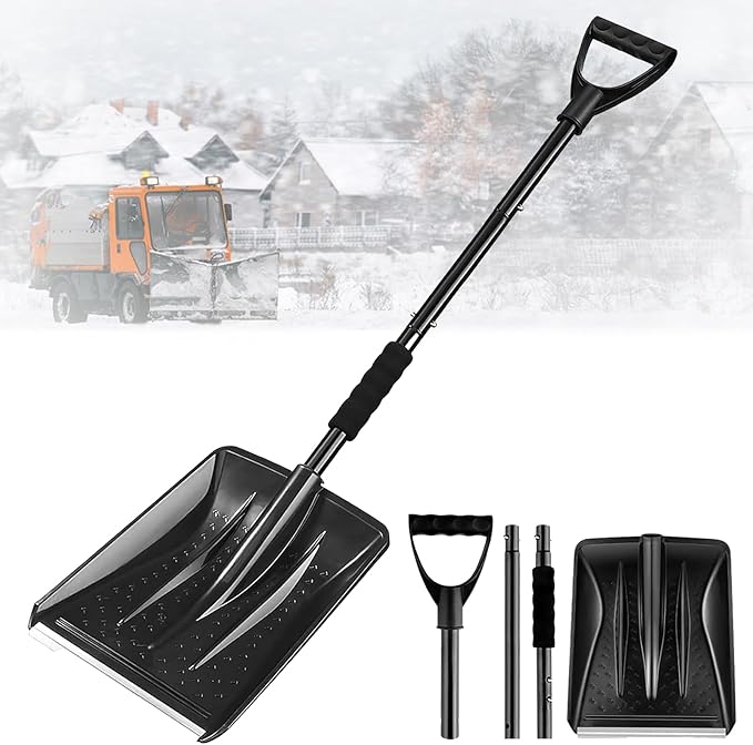 Snow Shovel for Car and Driveway, 42.5" Detachable Emergency Shovel, Lightweight Aluminum Alloy with Ergonomic D-Grip Handle, Portable Snow Removal Tool for Truck SUV Camping Garden