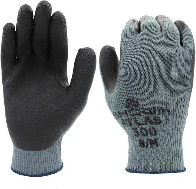 SHOWA Atlas 300 Original 1994 Crinkle Grip Work Gloves,for Construction, Landscaping, Gardening, & Masonry