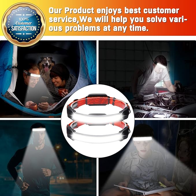 Rechargeable Headlamp,Super Bright 1500 Lumens 6 Modes Head Lamp Led Rechargeable with Tail Red Light,Wide Beam Led Headlamp Waterproof for Adults Outdoor Camping Hiking Hunting Accessories