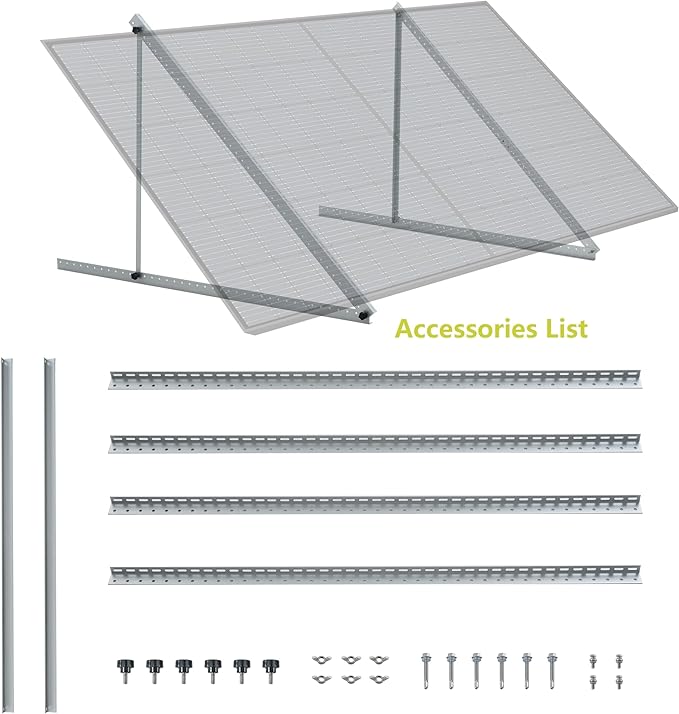 JJN 58" Solar Panel Mount, 0 to 90° Adjustable Solar Panel Mounting Brackets, Aluminum Stand Supports Single Panel from 100W to 400W with Foldable Tilt Legs for Flat roof, Ground,RV Boat