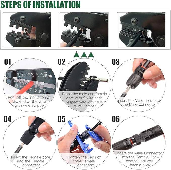 Keadic Solar Crimping Tools Includes Solar Panel Connectors, Solar Cable Connectors, Spanner Wrench, Solar Solar Crimper Tool Kit for 2.5/4.0/6.0mm² MC3 MC4 Solar Panel ﻿