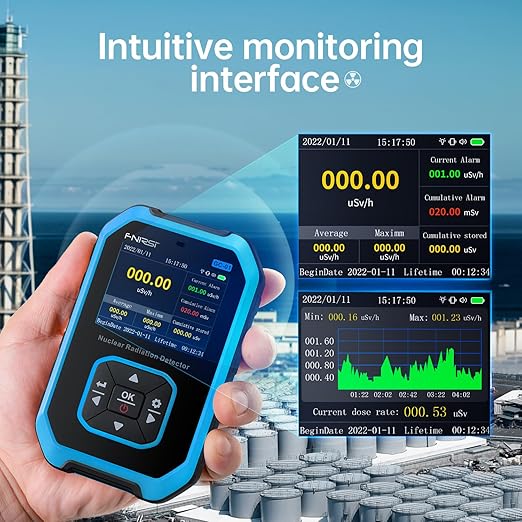 FNIRSI GC-01 Geiger Counter Nuclear Radiation Detector, Radiation Dosimeter with LCD Display, Portable Handheld Beta Gamma X-ray Rechargeable Radiation Monitor Meter, 5 Dosage Units, 0.0μSv-500mSv