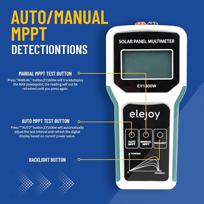 1800W Solar Panel Tester MPPT Photovoltaic Multimeter & Watt Meter Smart Portable Tool for Solar PV Panel Data & Troubleshoot Measures Power Output Performance and Open Circuit Voltage