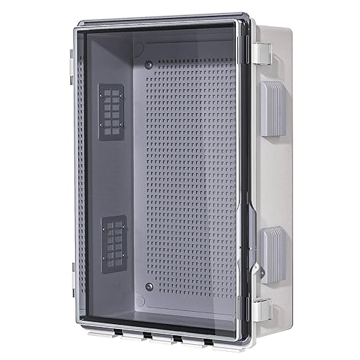 ABS Electrical Junction Box, Ventilated Design, Cable Grommets, IP65 Waterproof Enclosure, Indoor/Outdoor Use with Mounting Panel. (Clear Cover, 15.7"x11.8"x7.1")