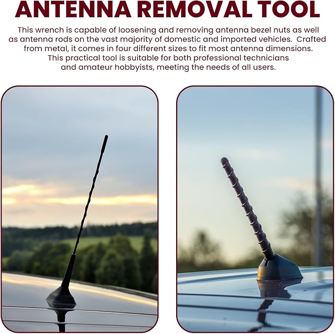 ETZ Antenna Removal Tool and Nut Wrench, 4 Port Sizes Bezel Nut Disassembly Tool for Automotive Antennas (3/4" to 1-1/4"), Solid Steel Pin-Type Wrench, 2-Piece Set