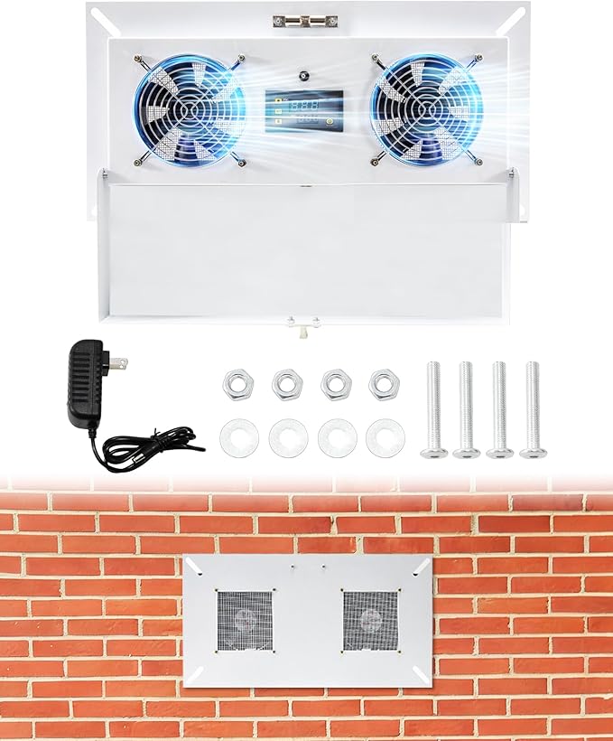 220 CFM Dual Fan Crawl Space Ventilator with Thermostat, Smart Basement Moisture Fan Air Out with Metal Lockable Panel, Suitable for Crawl Spaces/Basement/Garage/Attic/Grow Tents