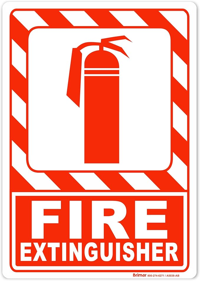 Brimar - 7 x 10" - Fire Extinguisher Sign - 3.5 Mil InfiniStick™ Vinyl Label - Easy Installation - High Visibility