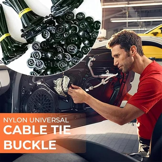 Nylon Universal Cable Tie Buckle,Heavy Duty Self-Locking Zip Ties Holder with Pin & Button Design,UV Resistant Black Zipties for Car Daily Auto Fixing(30pcs)